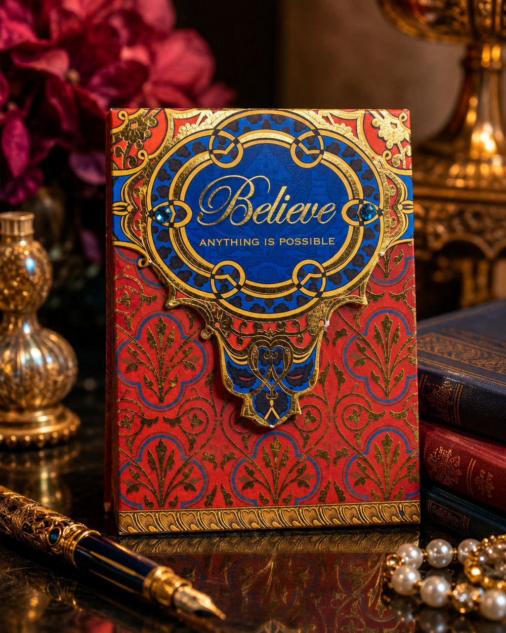 Punch Studio Believe Jeweled Notepad 75 Sheets Gold Foil Magnetic Closure 86558
